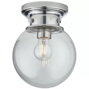Endon Cheswick Semi Flush Ceiling Light Chrome, Clear Glass Globe Shade, IP44