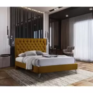 Casana Contemporary Bed Frame - Plush Velvet, Single Size Frame, Mustard - Mustard
