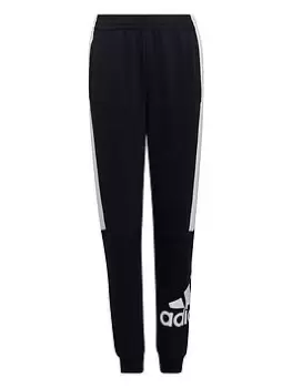 adidas Boys Colourblock Fleece Pants - Black/White, Size 7-8 Years