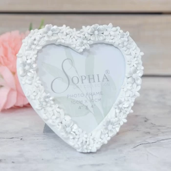4" x 4" - White Floral Resin Heart Shaped Photo Frame