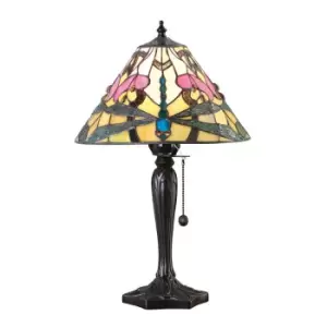 1 Light Small Table Lamp Tiffany Glass, Dark Bronze Paint with Highlights, E14