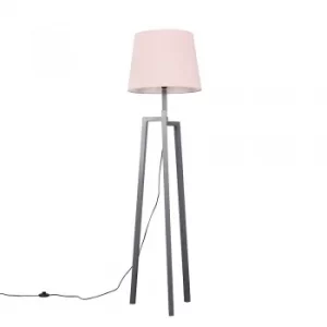 Augustus Grey Wood Tripod Floor Lamp with XL Blush Pink Aspen Shade