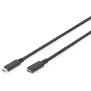 Digitus USB cable USB 2.0 USB-C socket, USB-C plug 1.50 m Black Flexible, Metal foil shield, Braided shield AK-300210-015-S
