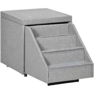 PawHut 2 in 1 Dog Steps Ottoman, Pet Stairs for Small Medium Dogs and Cats Grey - Light Grey