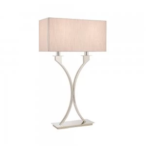 2 Light Table Lamp Polished Nickel Plate with Beige Shade, E27