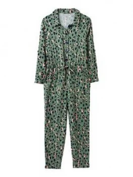 Joules Girls Maisy Leopard Printed Jumpsuit - Green