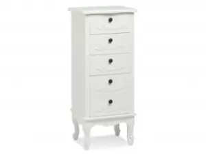 LPD Antoinette White 5 Drawer Tall Narrow Chest of Drawers Assembled