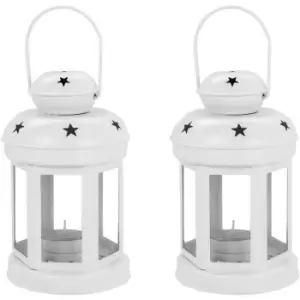 Metal Hanging Tealight Lanterns - 16cm - White - Pack of 2 - Nicola Spring