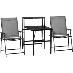 3 PCs Folding Garden Furniture Set w/ Table 2 Chairs Set Side Shelf - Outsunny