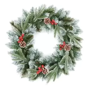 Premier Decorations 50cm New Jersey Wreath Pvc Tips With Berries And Cone