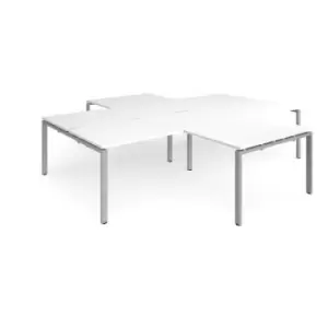 Bench Desk 4 Person With Return Desks 3200mm White Tops With Silver Frames Adapt