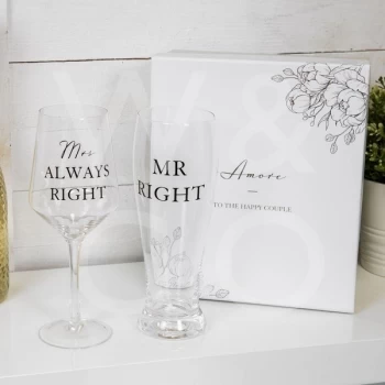 AMORE BY JULIANA Luxury Beer & Wine Glass Set - Mr & Mrs