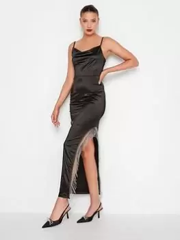Long Tall Sally Black Dimante Split Maxi Dress, Black, Size 14, Women