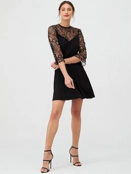 Oasis Metallic Lace Flute Sleeve Skater Dress - Black, Multi Black Size M Women