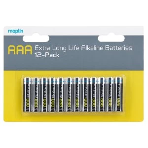 Maplin Extra Long Life High Performance Alkaline AAA 1.5V Batteries 12 Pack