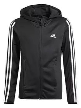 Adidas Girls 3 Stripe Full Zip Hoodie - Black/White