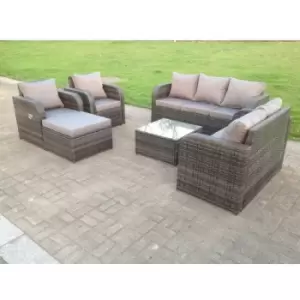 Fimous - Rattan Garden Furniture Set Lounge Sofa Reclining Chair Love Seat Sofa Footstool Patio Outdoor Dark Grey