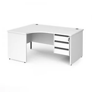 Dams International Left Hand Ergonomic Desk with 3 Lockable Drawers Pedestal and White MFC Top with Graphite Panel Ends and Silver Frame Corner Post L