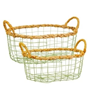 Sass & Belle (Set of 2) Green Wire Storage Basket
