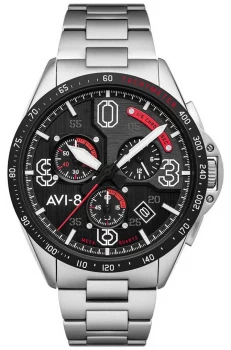 AVI-8 P-51 MUSTANG Chronograph Black Dial Stainless Watch