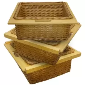 3 x Pull out Wicker Basket Drawer 600mm Kitchen Storage Solution - Brown