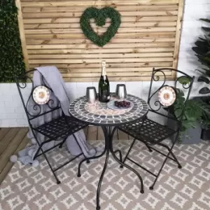 Samuel Alexander - Outdoor Metal Bistro Table and 2 Chairs Set Mosaic Design for Garden Patio Balcony