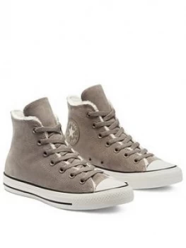 Converse All Star Faux Fur Lined Hi-Tops - Taupe , Taupe, Size 7, Women