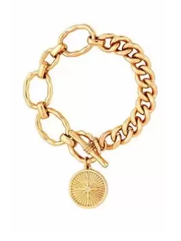 Mood Mood Recycled Gold Textured Lariat Chain Medallion Bracelet, Gold, Women