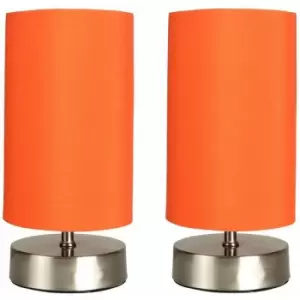 Minisun - 2 x Chrome Touch Dimmer Bedside Table Lamps with Light Shades - Orange