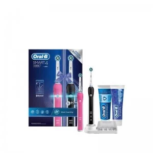 Oral B Smart 4 Black and Pink Rechargeable Toothbrush Twin Pack