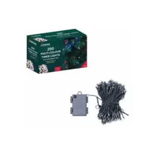 71160 Multi-Coloured Christmas Lights / 200 LED Christmas Tree Lights / 19.9 Metres Long / Battery Operated / Indoor Or Outdoor Christmas Decorations