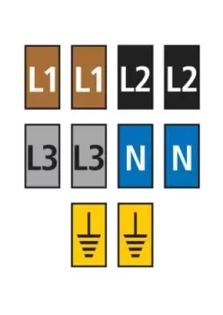 HellermannTyton WIC Snap On Clip On Cable Marker, Pre-printed "Earth Symbol, L1, L2, L3, N", assorted colours, 2.8