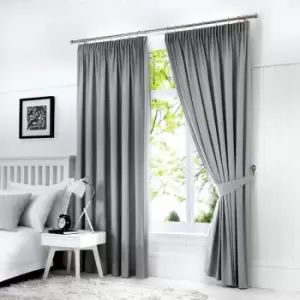 Fusion - Dijon Blackout Pencil Pleat Lined Curtains, Silver, 46 x 90 Inch