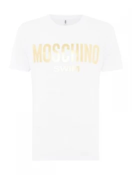Mens Moschino Foil Logo Swim T Shirt White