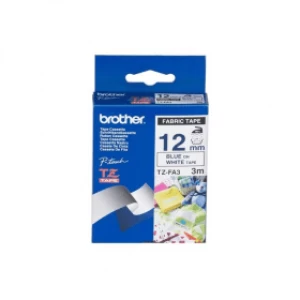 Brother TZ-FA3 P-touch Blue on White Textile Tape 12mm x 3m