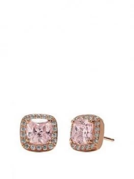 Simply Silver 14Ct Rose Gold Plated Sterling Silver Pink Cubic Zirconia Square Halo Stud Earrings