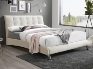 Birlea Hemlock 4ft6 Double Warm Stone Velvet Upholstered Fabric Bed Frame