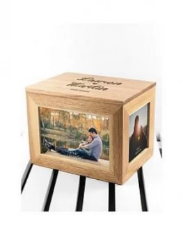 Treat Republic Personalised Name And Heart Midi Oak Photo Cube Keepsake Box
