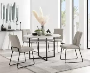 Adley Grey Concrete Effect Round Dining Table & 4 Halley Fabric Chairs