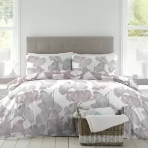 Ginkgo Floral Print Sustainable Eco-Friendly Reversible Duvet Cover Set, Amethyst, Double - Drift Home