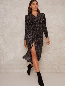 Chi Chi London Natasa Printed Midi Dress - Black, Size 12, Women