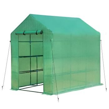 Outsunny Walk in Garden Greenhouse with Shelves Polytunnel Steeple Green house Grow House Removable Cover 2L x 1.43W x 2H(m) AOSOM UK