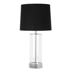 Interiors By Premier Table Lamp - Glass/Chrome Metal/Black Fabric Shade