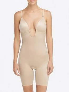 Spanx Suit Your Fancy Plunge Low Back Mid Thigh Bodysuit - Nude Size M Women