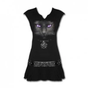 Spiral Black Cat Dress Small Black
