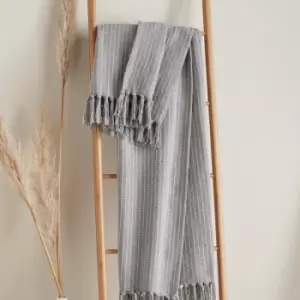 Quinn Woven 100% Recycled Eco-Friendly Cotton Rich Fringed Throw, Grey, 43 x 43cm - Drift Home
