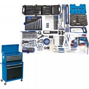Draper 8 Drawer Roller Cabinet and Top Tool Chest + 42 Piece Tool Kit Blue