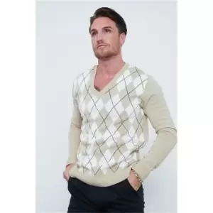 I Saw It First Beige Argyll Check Long Sleeve Knitted Jumper - Beige