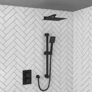 Black Concealed Thermostatic Mixer Shower with Square Wall Mounted Rain Shower Head - Zana