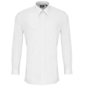 Premier Mens Long Sleeve Fitted Poplin Work Shirt (14.5) (White)